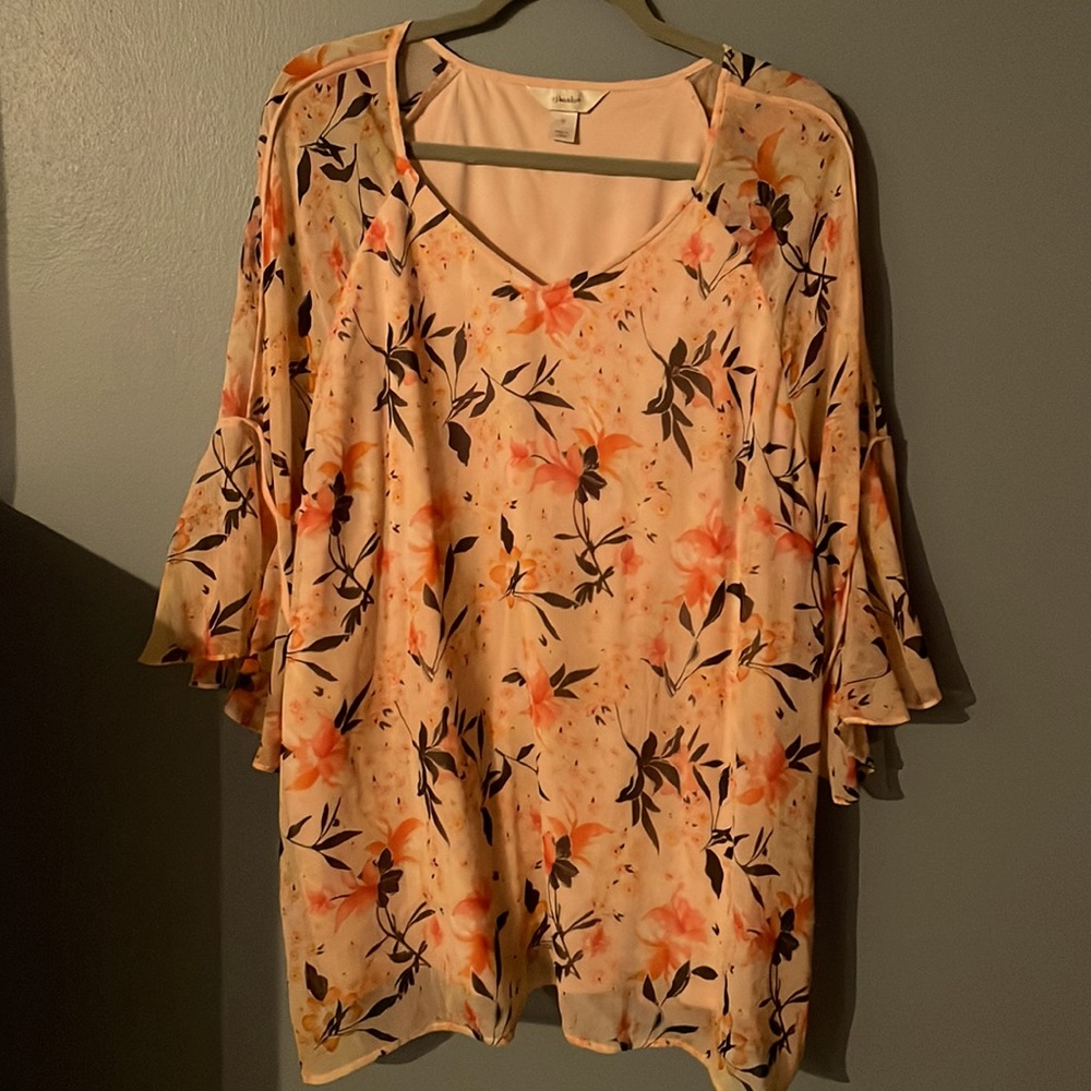 CJ Banks 3X peach/coral v neck lined blouse